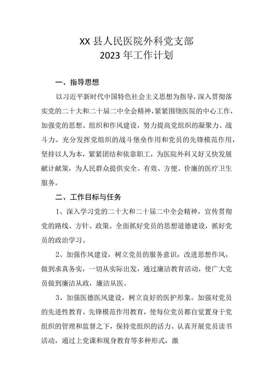 XX县人民医院外科党支部2023年工作计划.docx_第1页