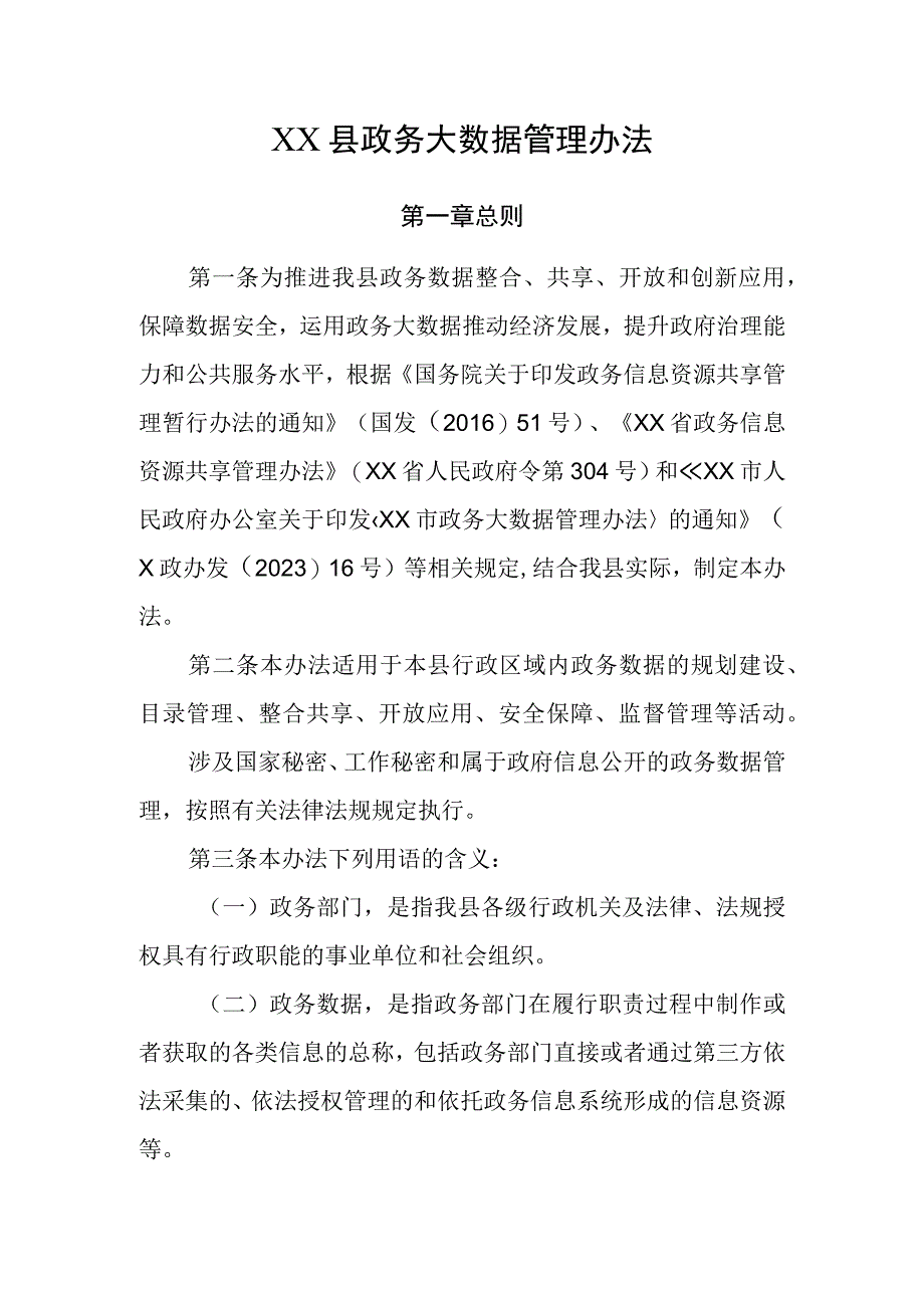 XX县政务大数据管理办法.docx_第1页