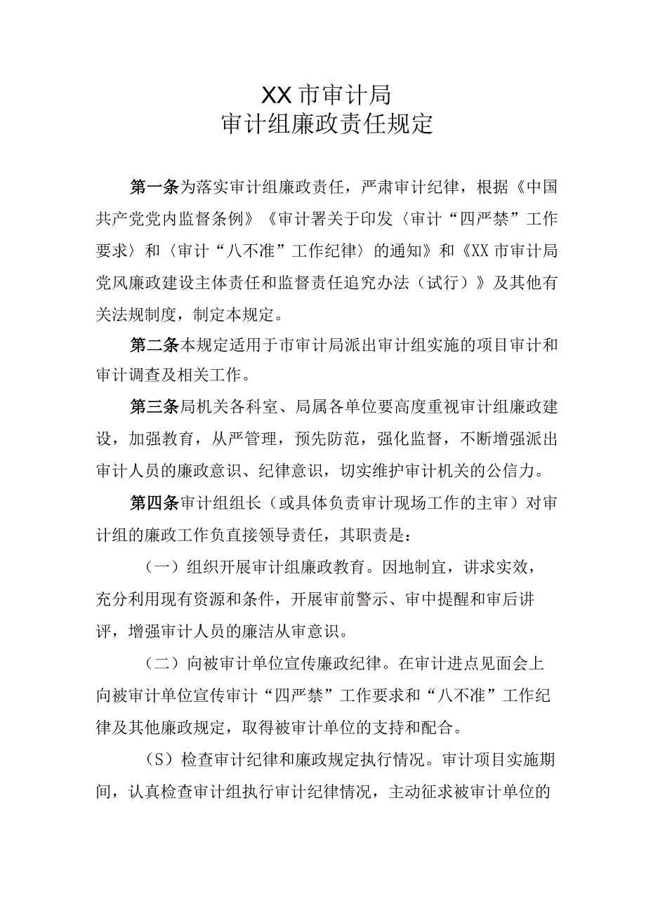 XX市审计局审计组廉政责任规定.docx_第1页