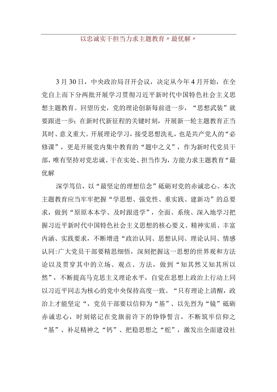 【优质公文模板】以忠诚实干担当力求主题教育“最优解”【精品资料】.docx_第1页