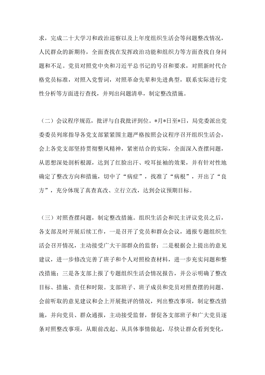 【最新党政公文】省市两委组织部关于召开组织组织生活会和开展民主评议党员工作情况的报告（全文3657字.docx_第2页