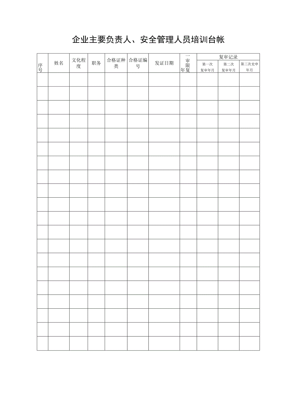 企业主要负责人安全管理人员培训台帐.docx_第1页