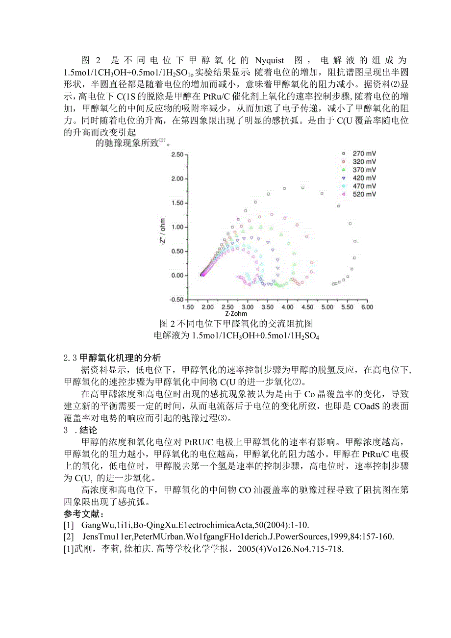 PtRuC催化剂电氧化甲醇的交流阻抗研究.docx_第2页