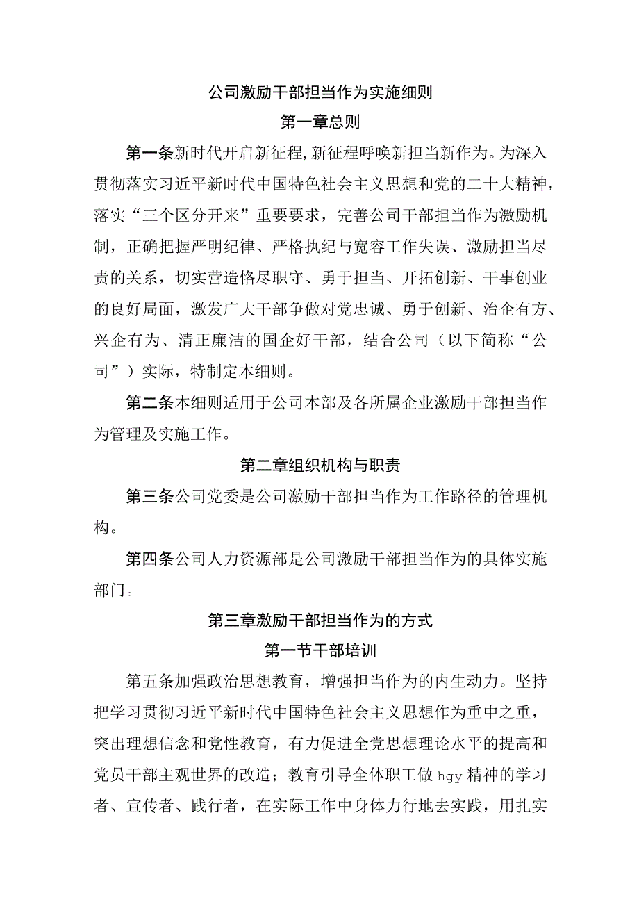 公司激励干部担当作为实施细则.docx_第1页