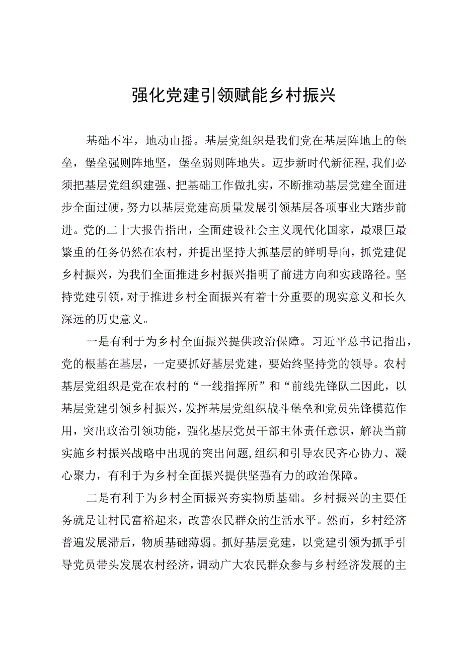 党建引领乡村振兴研讨发言.docx_第1页