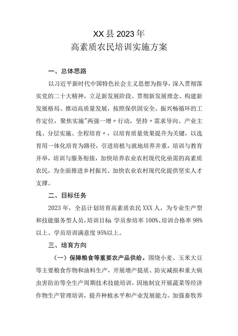 XX县2023年高素质农民培训实施方案.docx_第1页