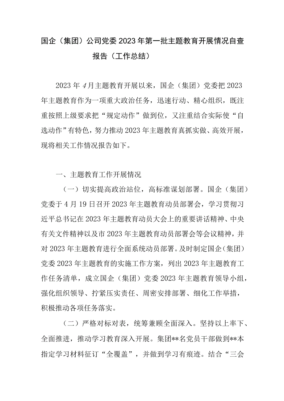 国企公司党委2023年第一批主题教育开展情况工作总结自查报告2篇.docx_第2页