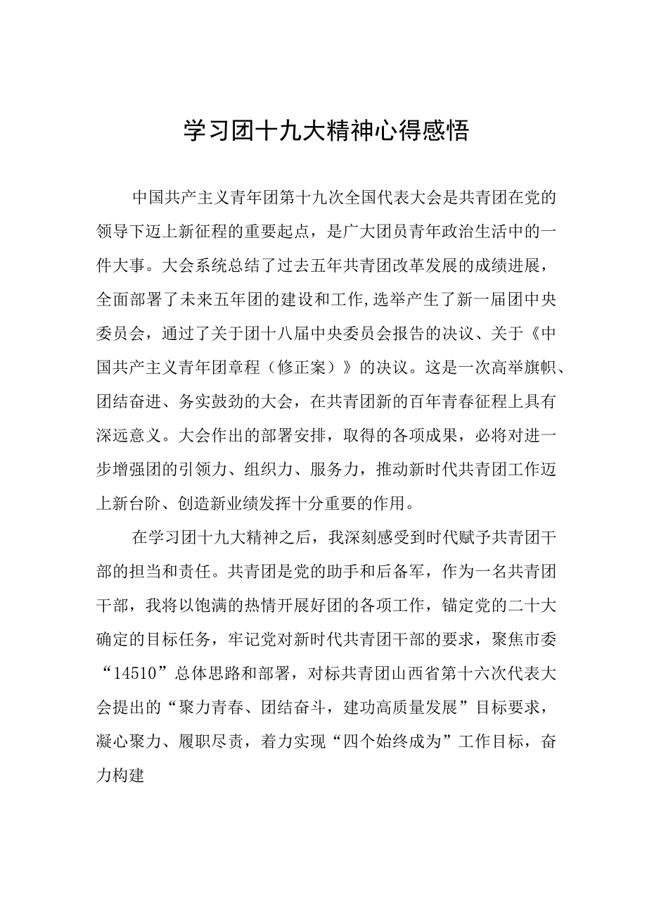 学习团十九大精神心得感悟.docx_第1页