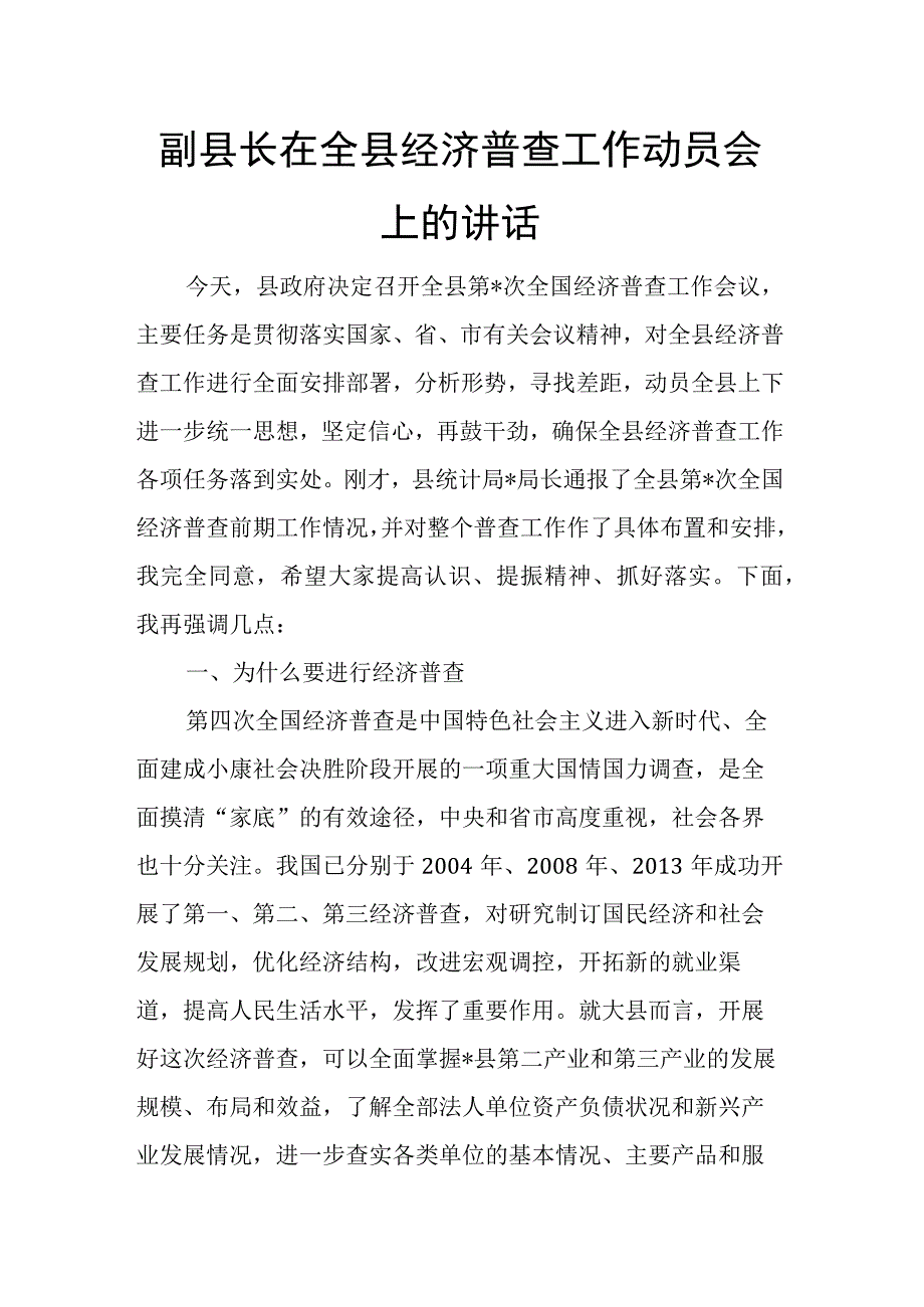 副县长在全县经济普查工作动员会上的讲话.docx_第1页