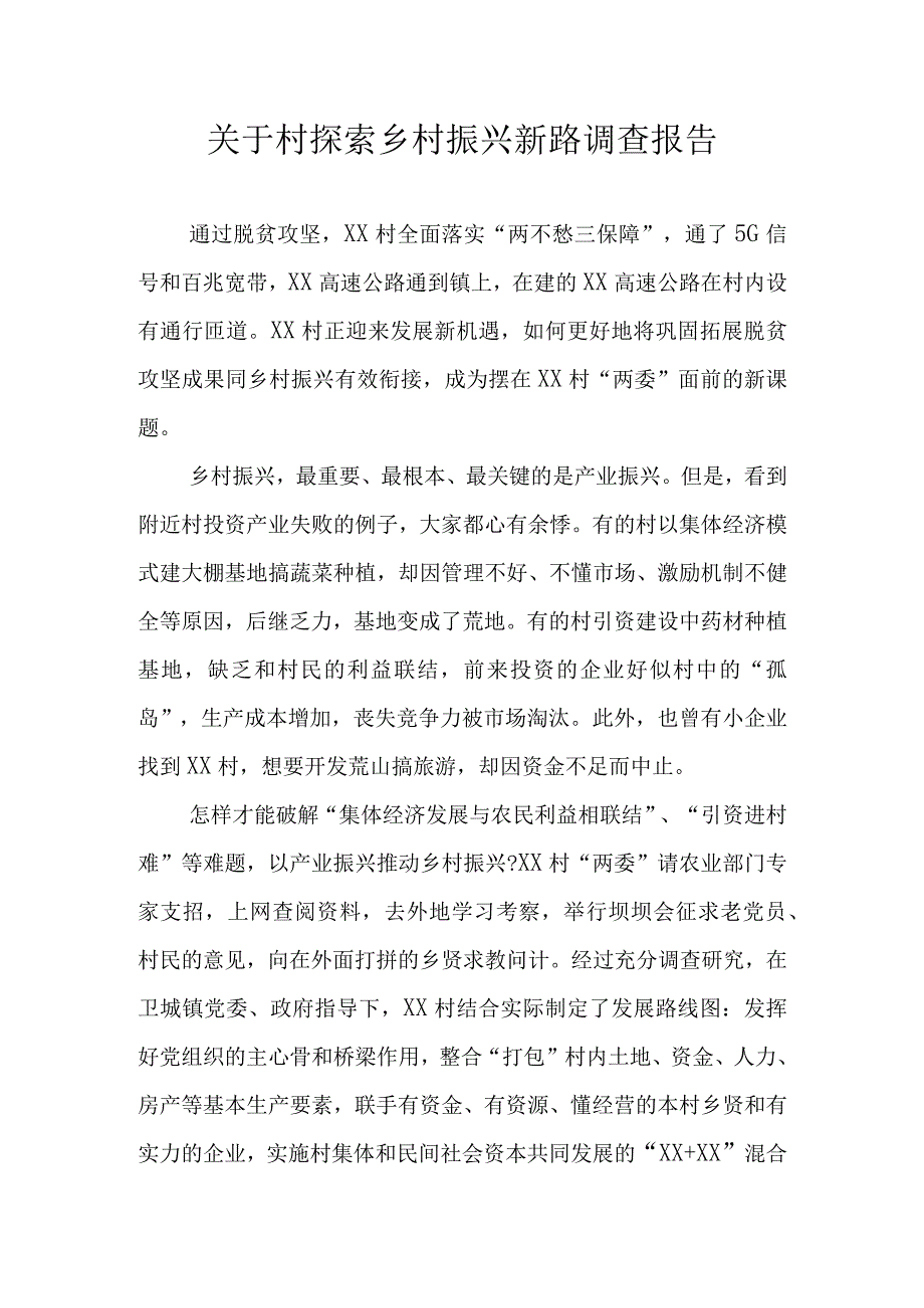 关于村探索乡村振兴新路调查报告.docx_第1页