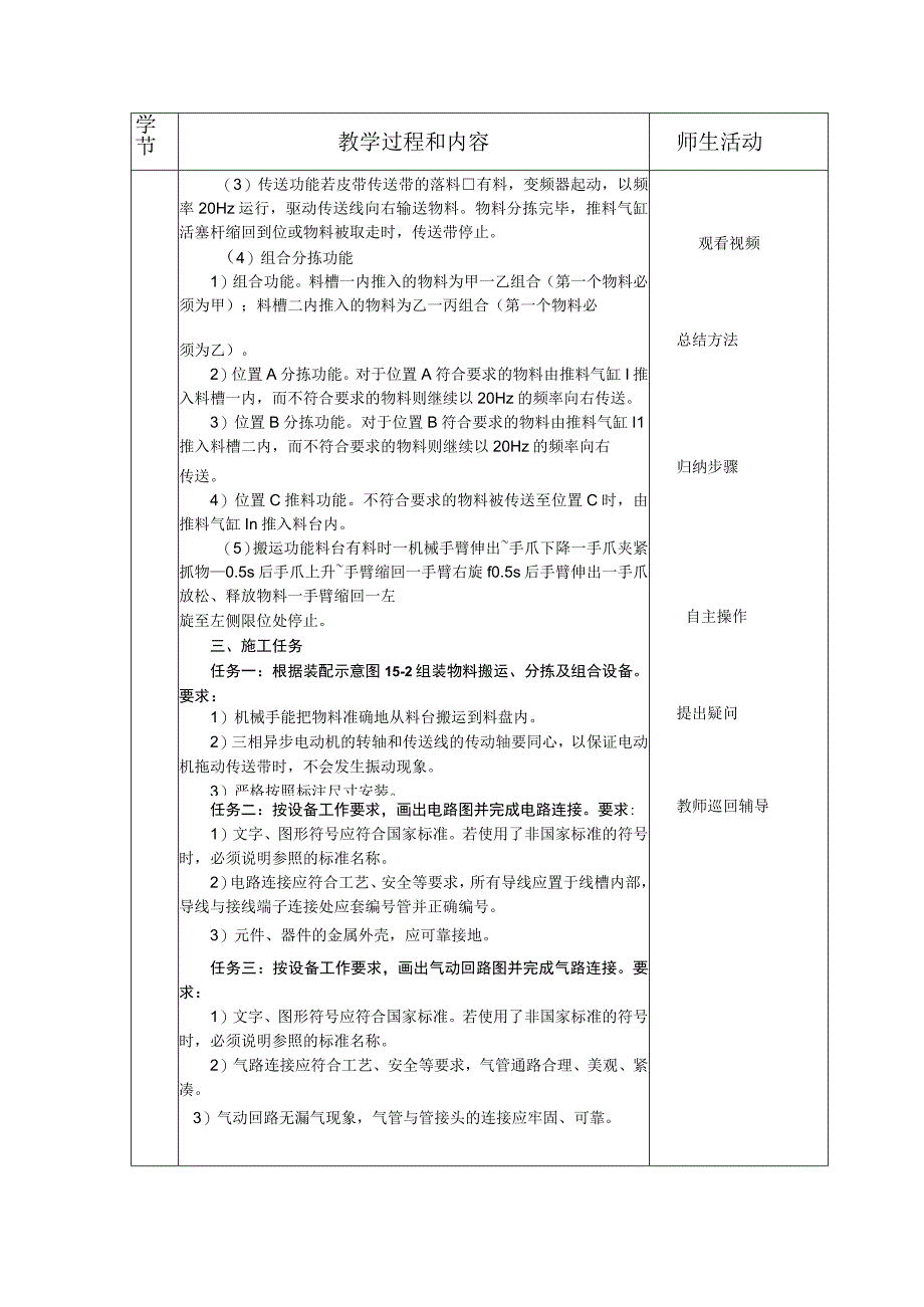 典型机电设备安装与调试 西门子 第3版 教案 项目十五 物料搬运、 分拣及组合设备的组装与调试（二）.docx_第3页