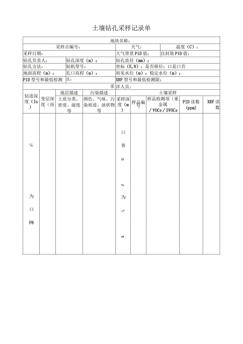 土壤钻孔采样记录单.docx_第1页