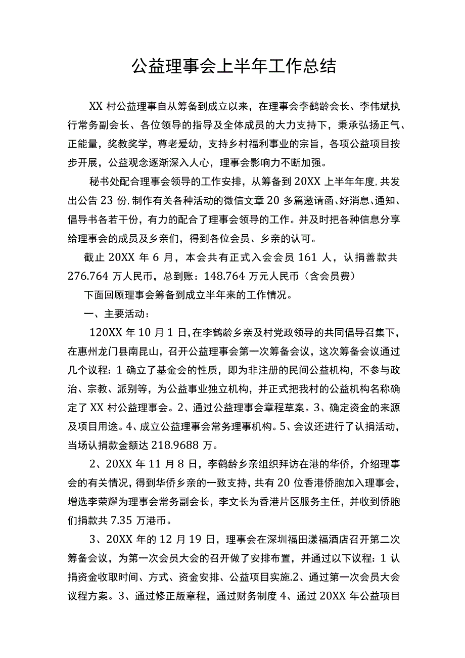 公益理事会上半年工作总结范本.docx_第1页