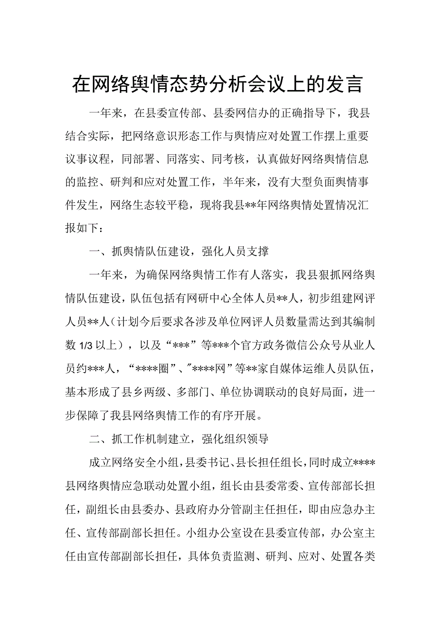 在网络舆情态势分析会议上的发言.docx_第1页