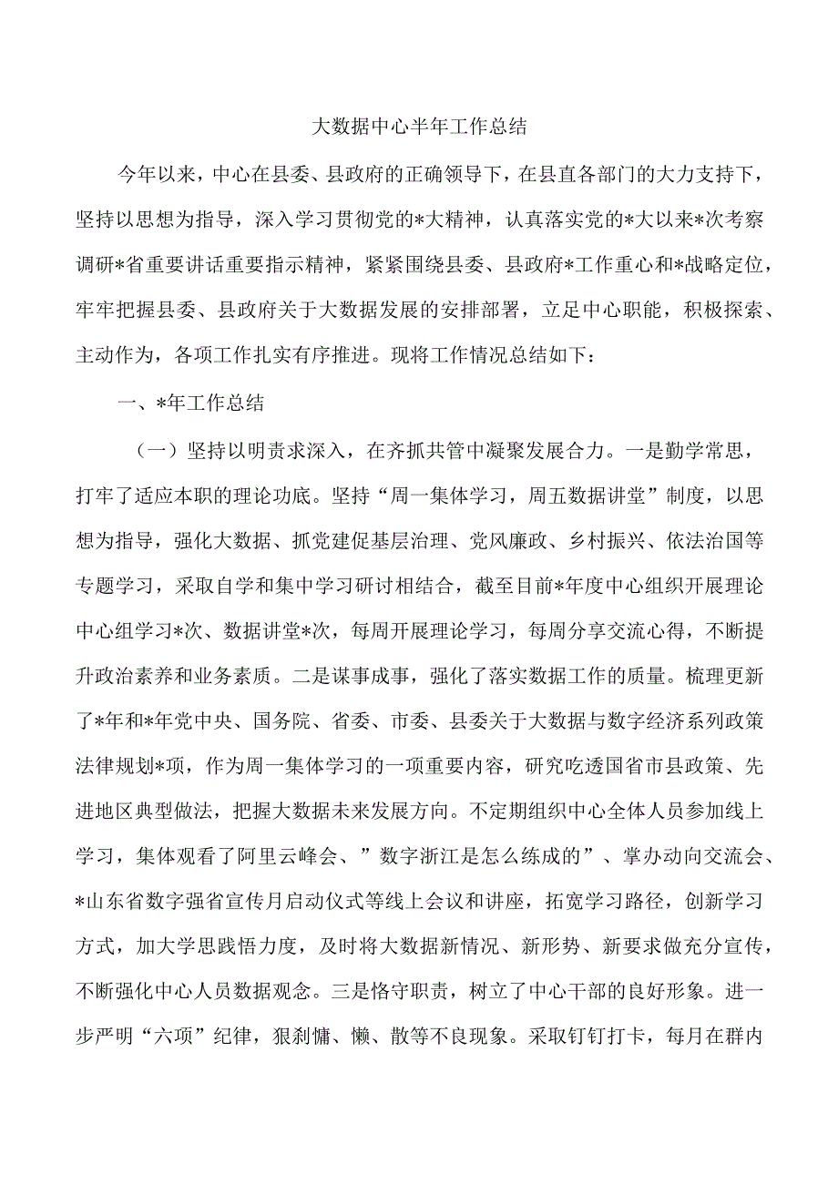 大数据中心半年工作总结.docx_第1页