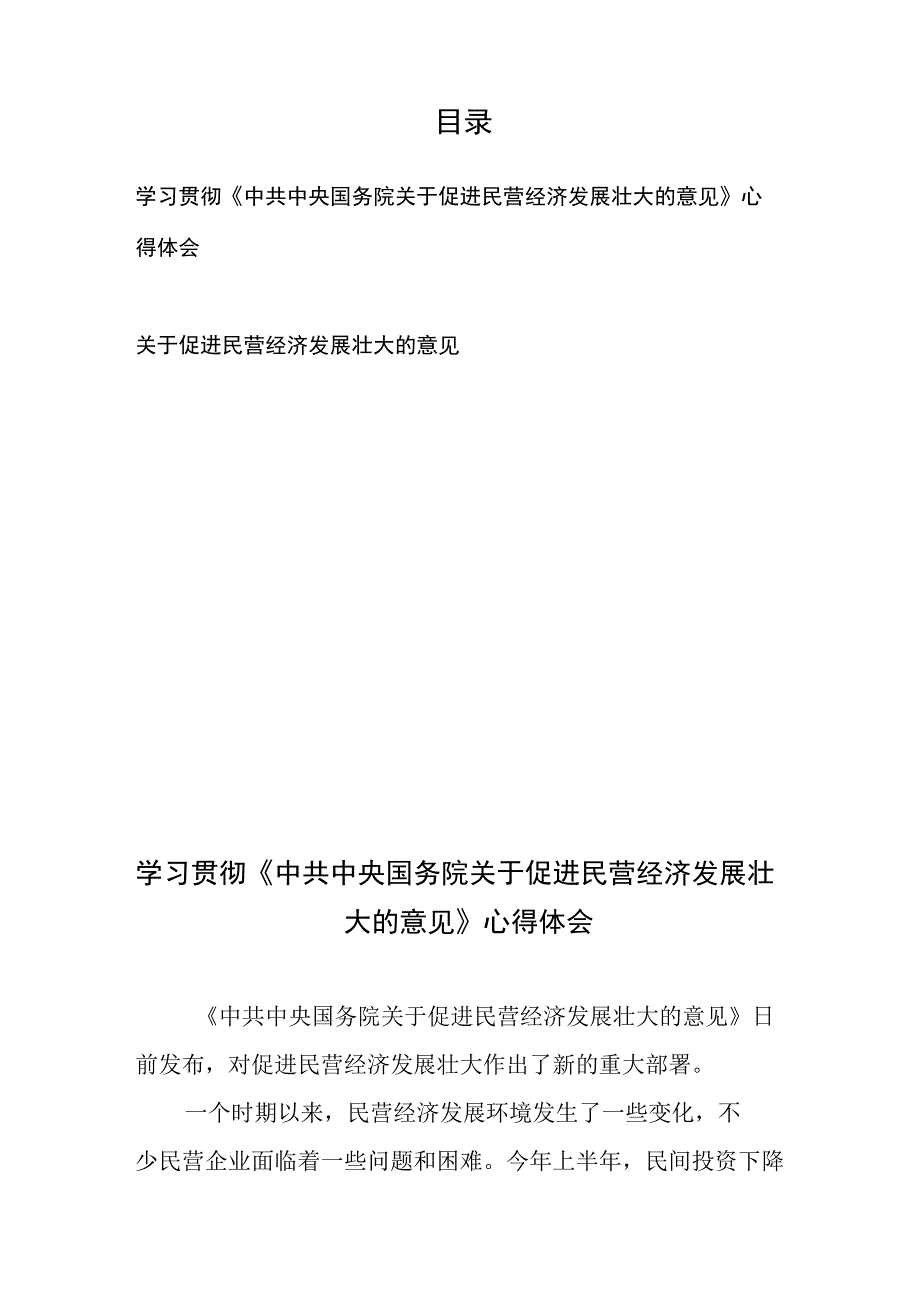 学习贯彻《中共中央 国务院关于促进民营经济发展壮大的意见》心得体会.docx_第1页