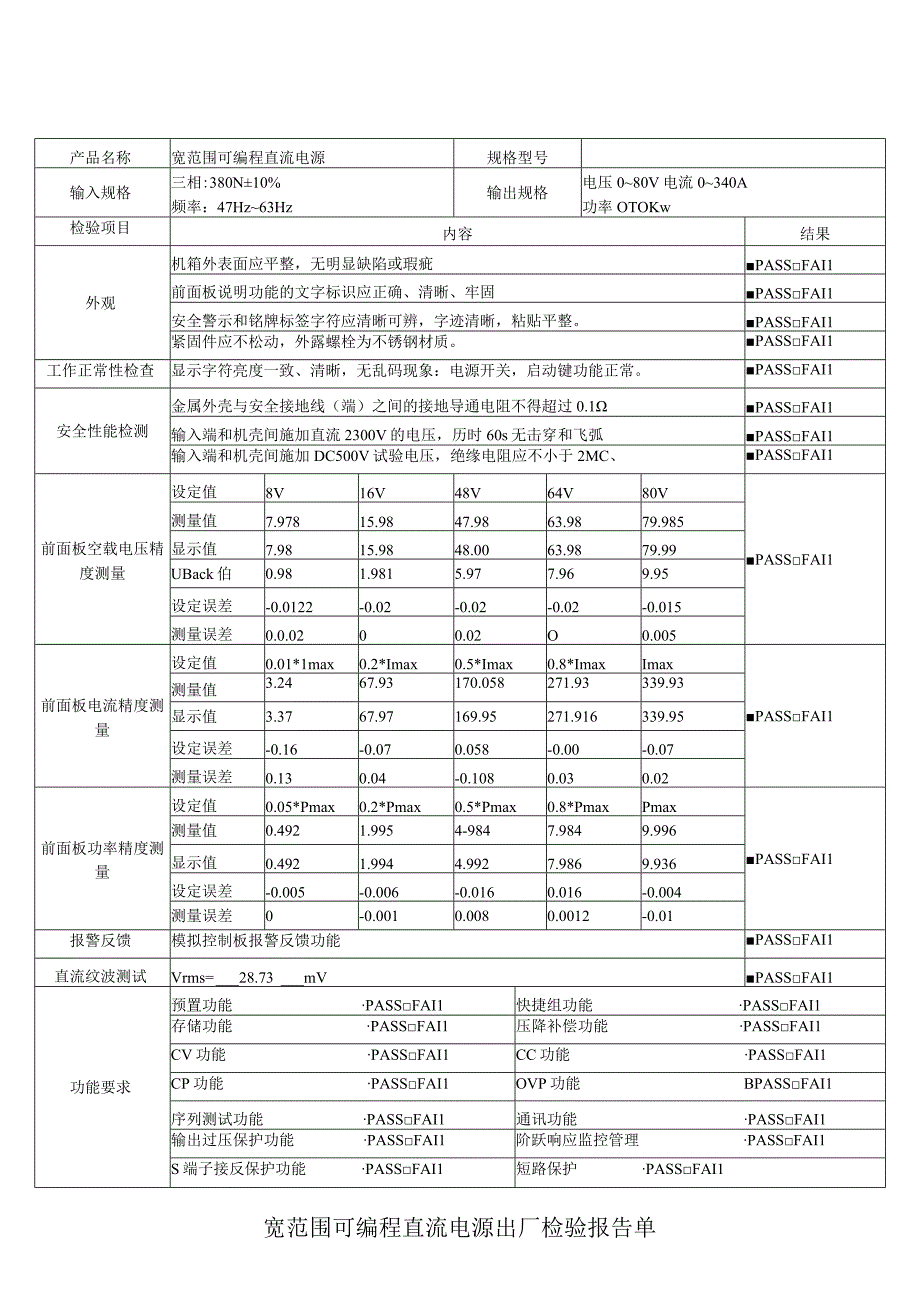 宽范围可编程直流电源出厂检验报告单.docx_第1页