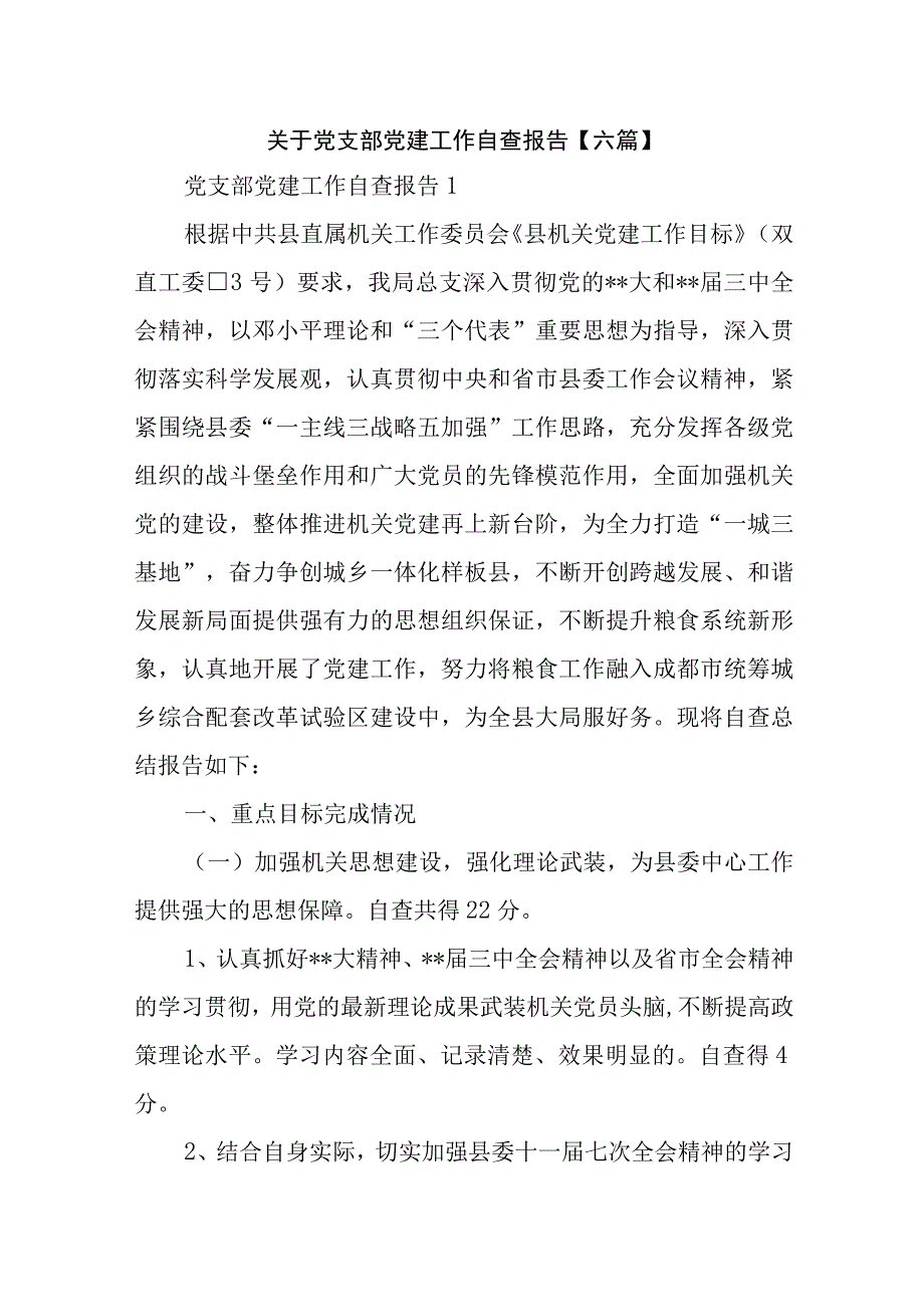 关于党支部党建工作自查报告【六篇】.docx_第1页