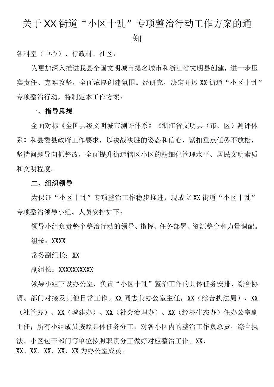 关于街道“小区十乱”专项整治行动工作方案的通知.docx_第1页