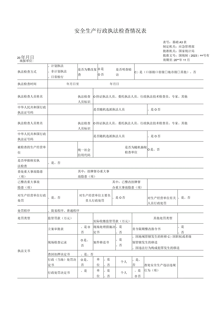 安全生产行政执法检查情况表.docx_第1页