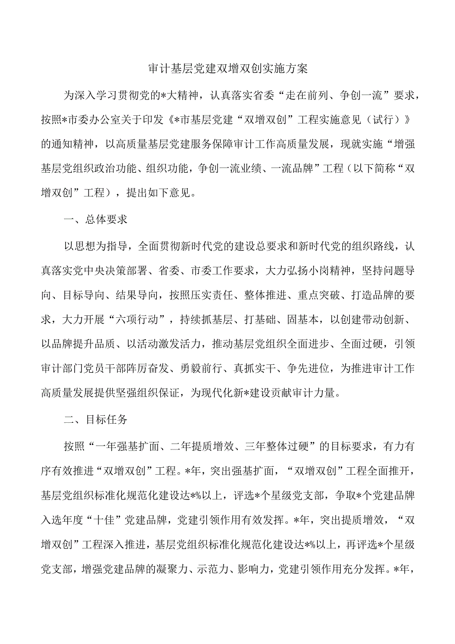 审计基层党建双增双创实施方案.docx_第1页