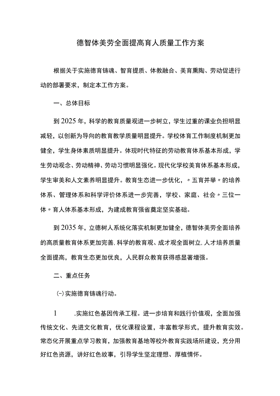 德智体美劳全面提高育人质量工作方案.docx_第1页