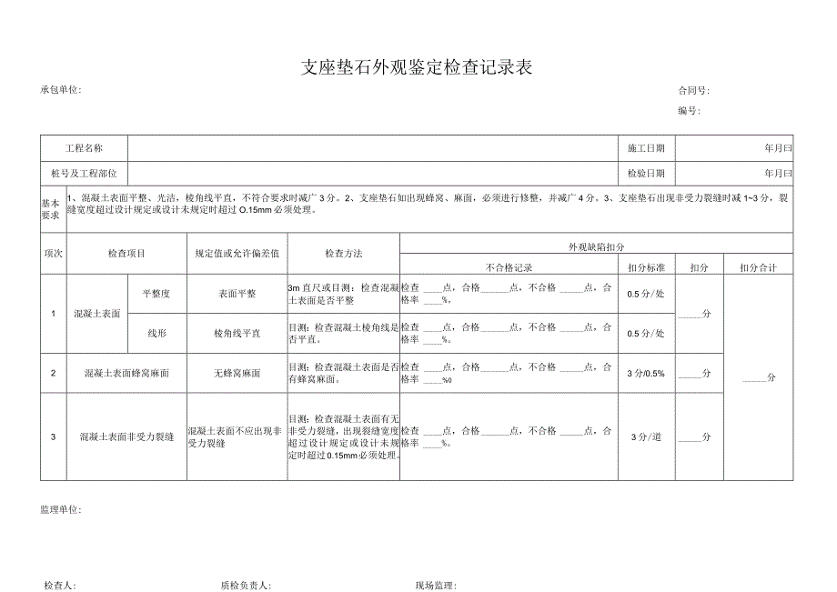 支座垫石外观鉴定检查记录表(外观记录表.docx_第1页