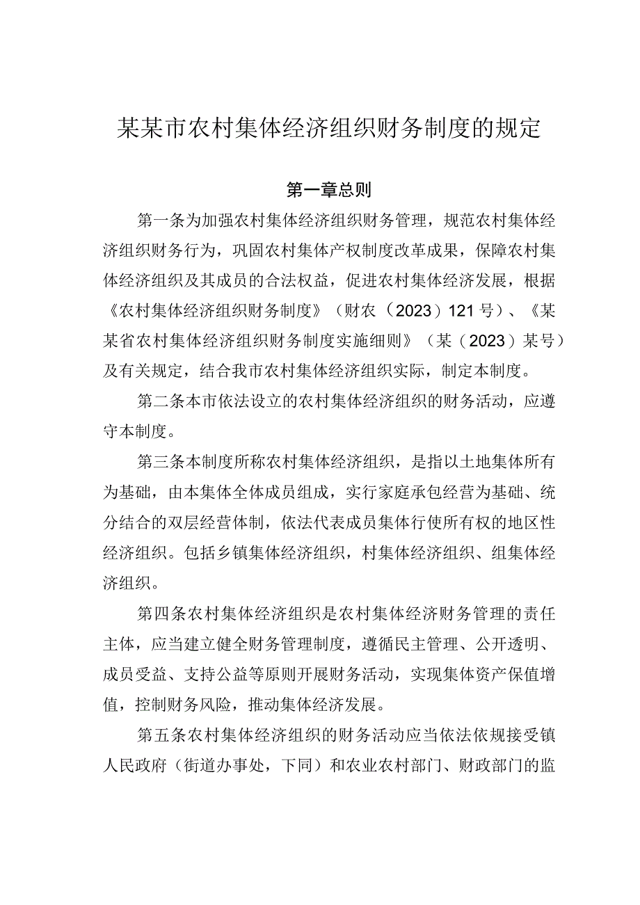 某某市农村集体经济组织财务制度的规定.docx_第1页