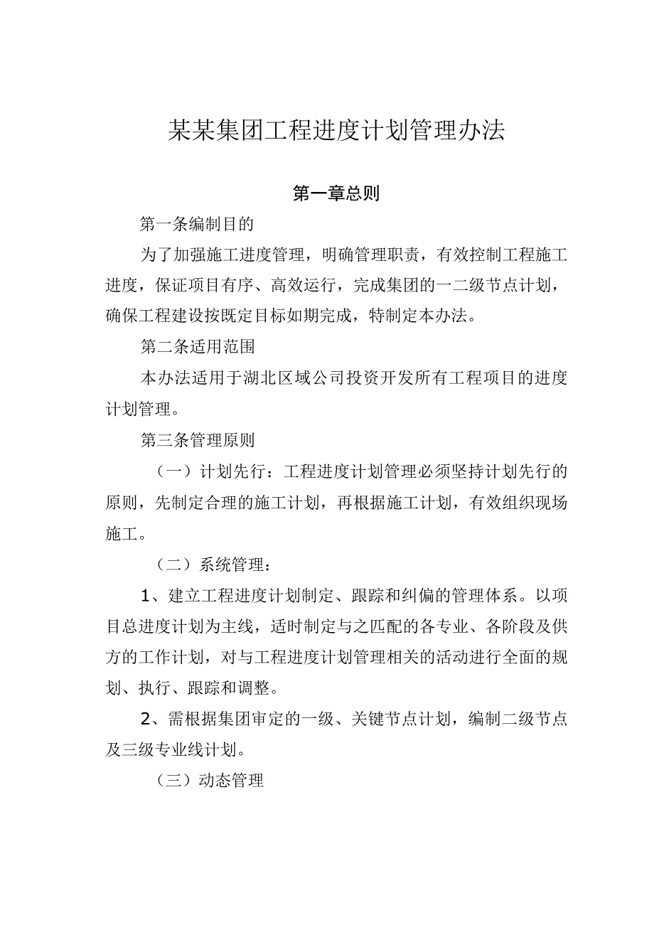 某某集团工程进度计划管理办法.docx_第1页