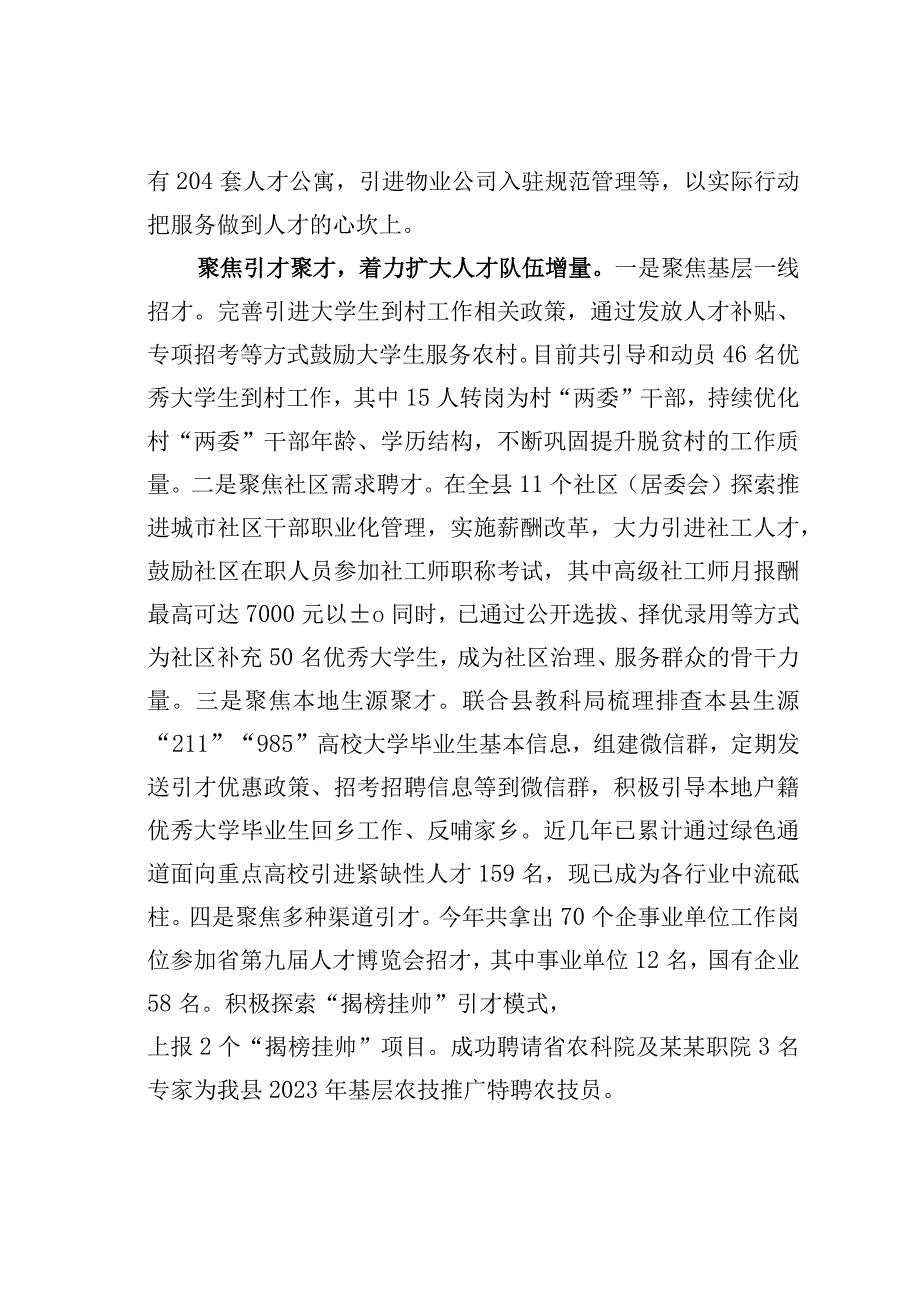 某某县持续发力提升人才工作质效经验交流材料.docx_第2页