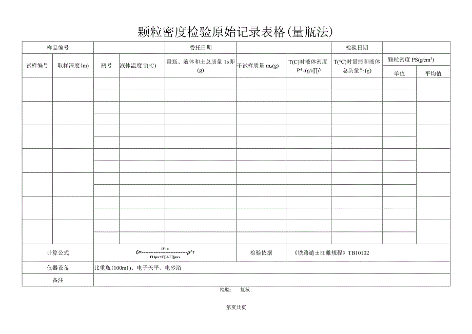 颗粒密度检验原始记录表格（量瓶法）.docx_第1页