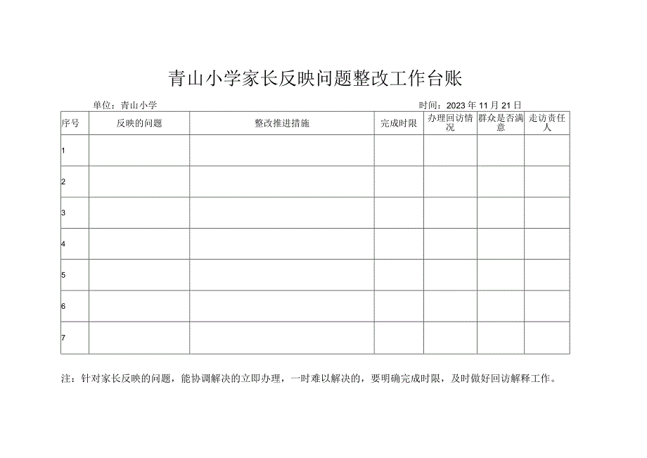 青山小学家长反映问题整改工作台账.docx_第1页