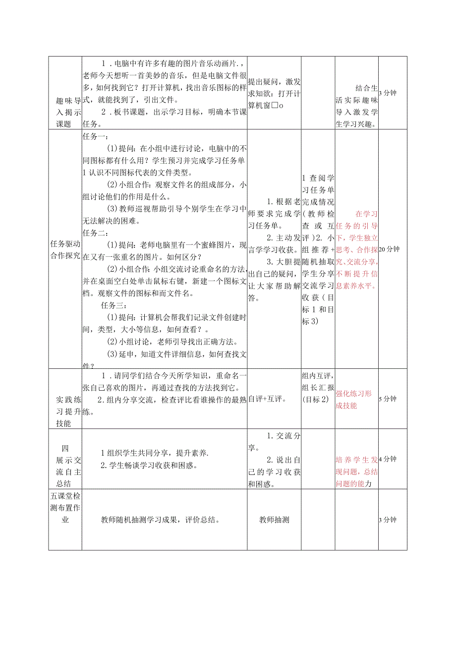 河南大学版信息技术三上 第10课 探秘不同的文件 教案（表格式）.docx_第2页