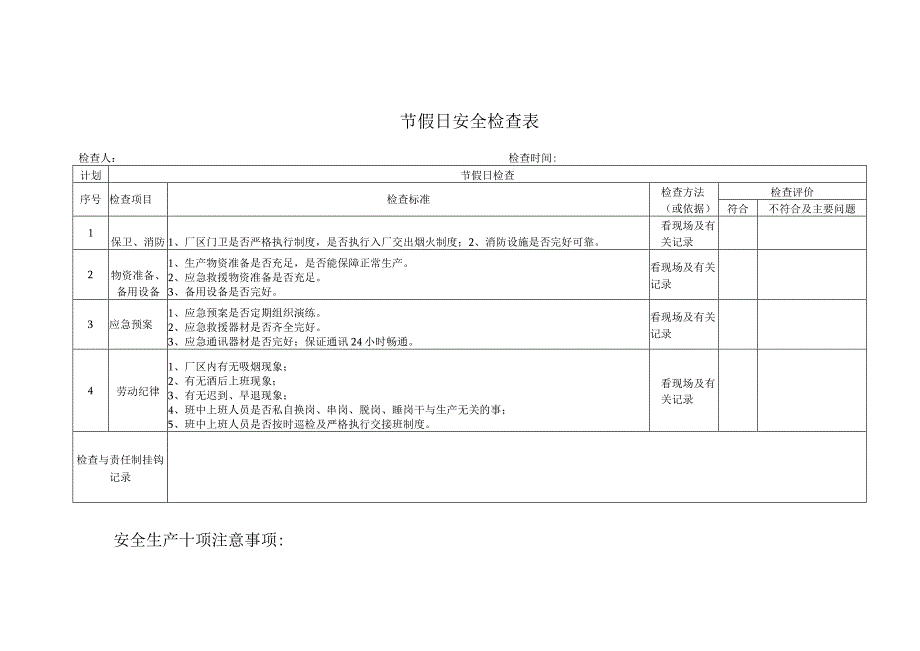 节假日安全检查表.docx_第1页