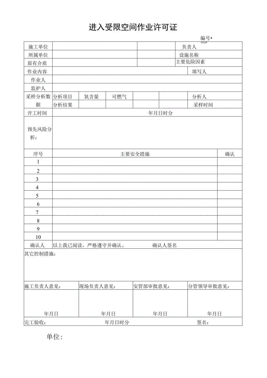 进入受限空间作业许可证.docx_第1页