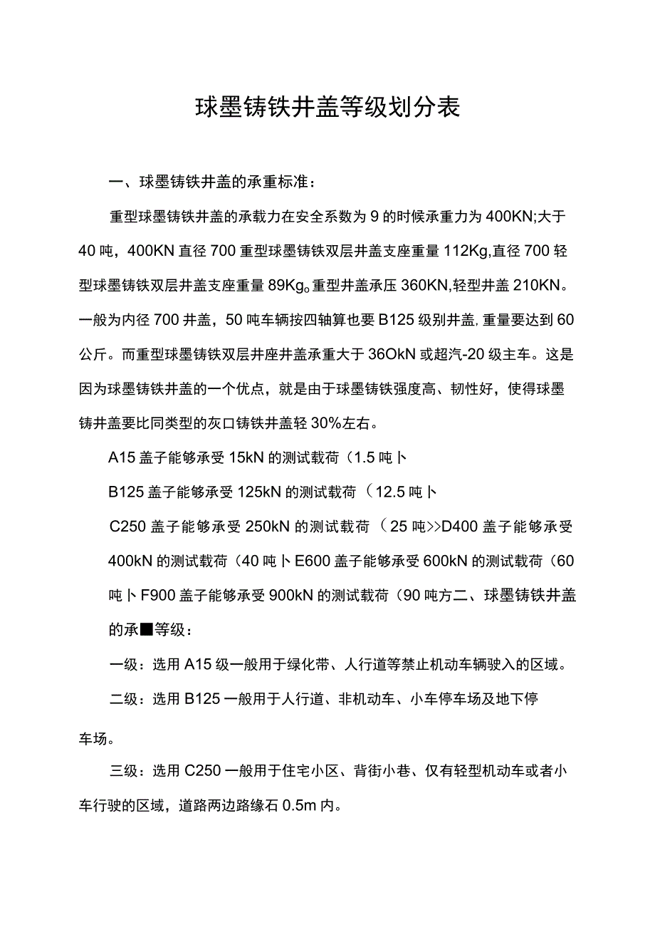 球墨铸铁井盖等级划分表.docx_第1页