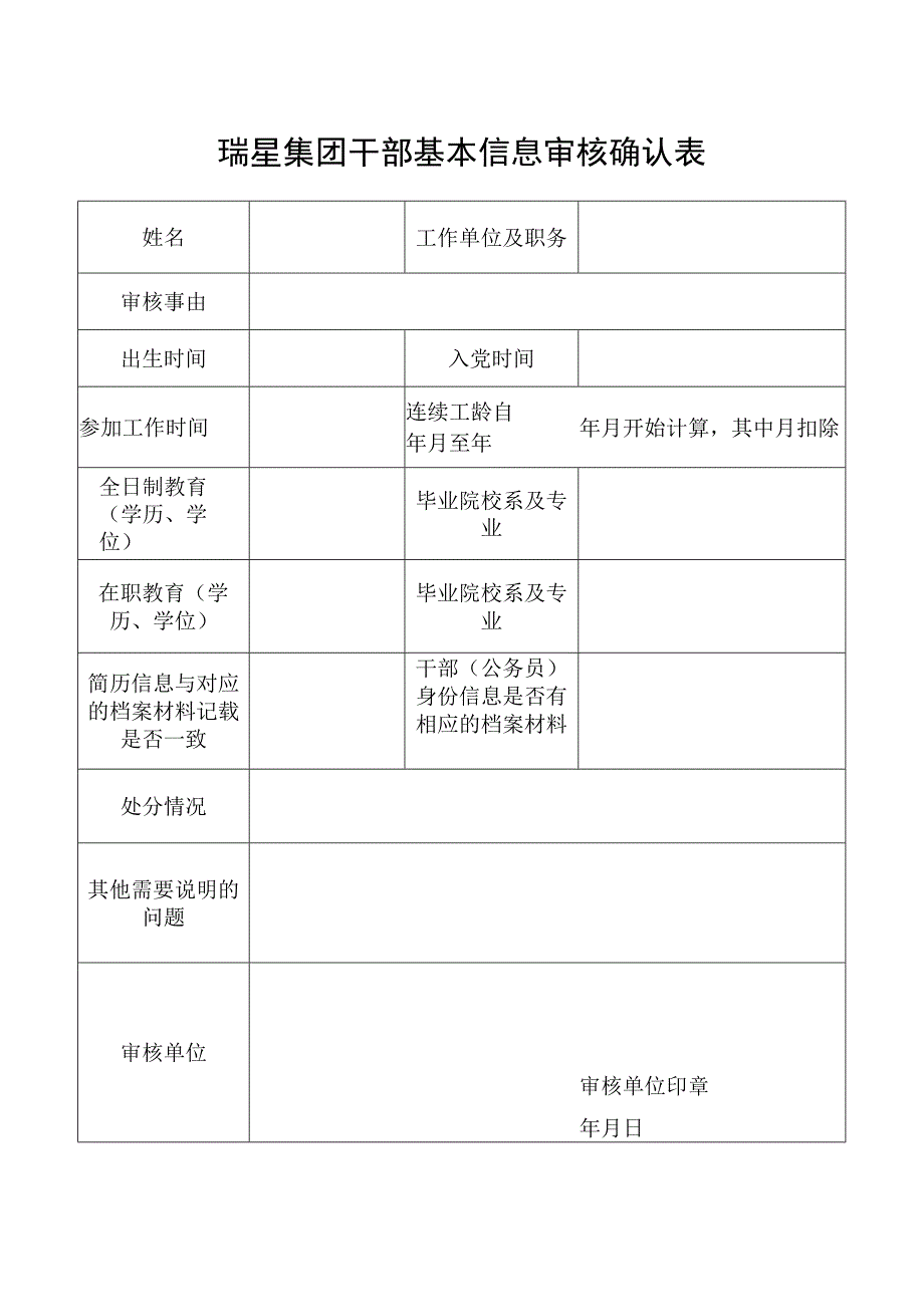 瑞星集团干部基本信息审核确认表.docx_第1页