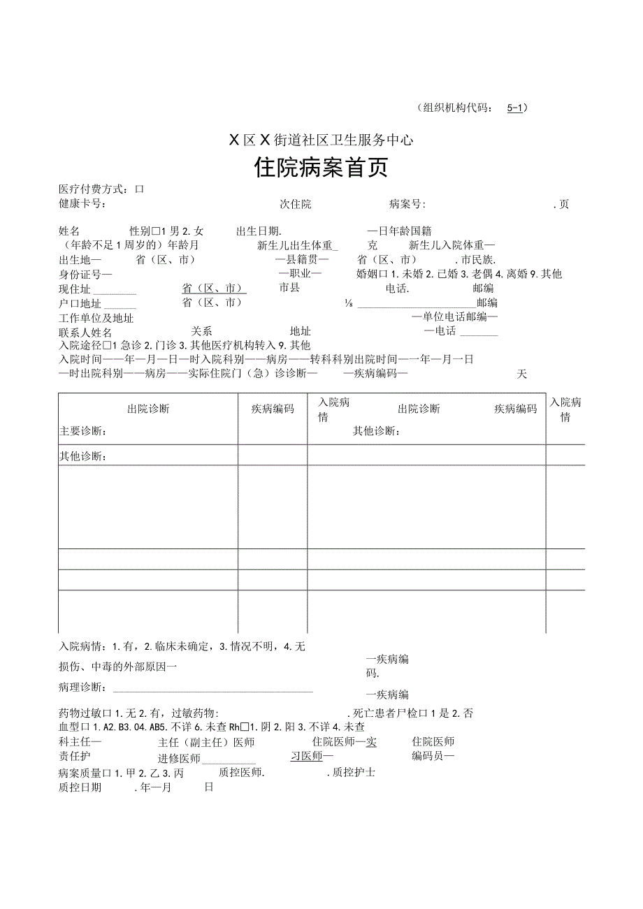 街道社区卫生服务中心住院病案首页.docx_第1页