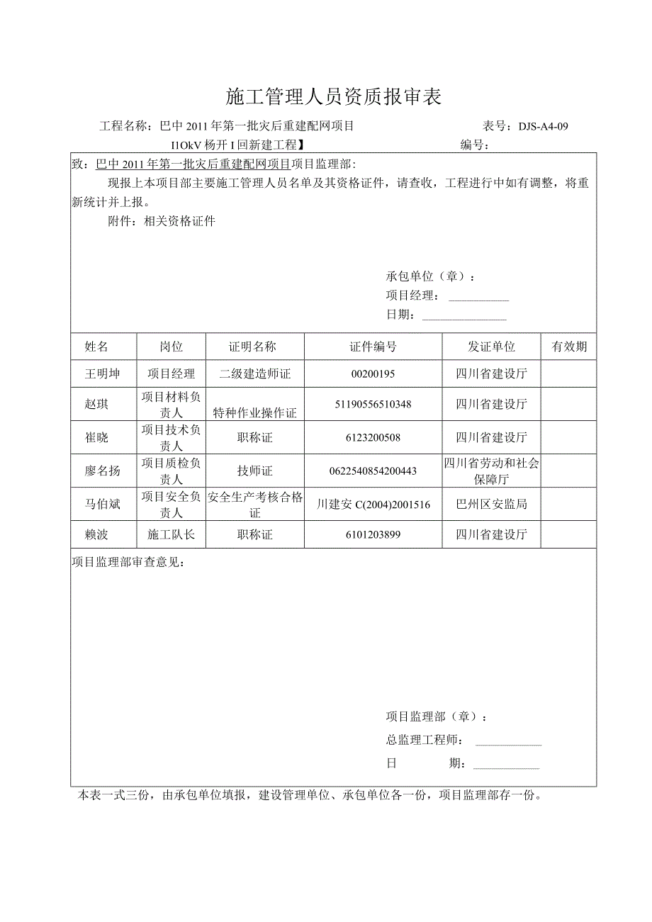 施工管理人员报审表.docx_第1页