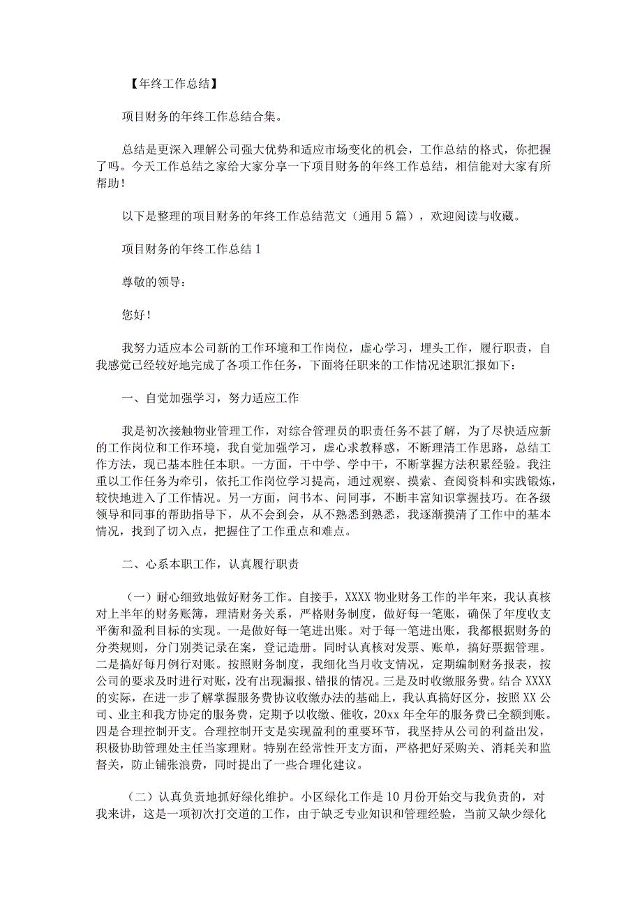 项目财务的年终工作总结范文.docx_第1页