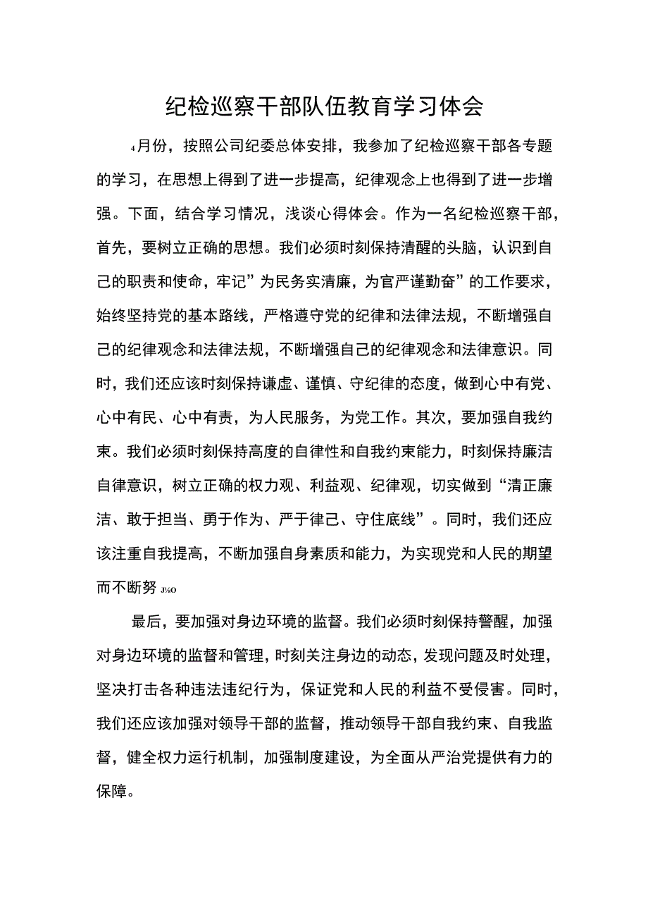 纪检巡察干部队伍教育学习体会.docx_第1页