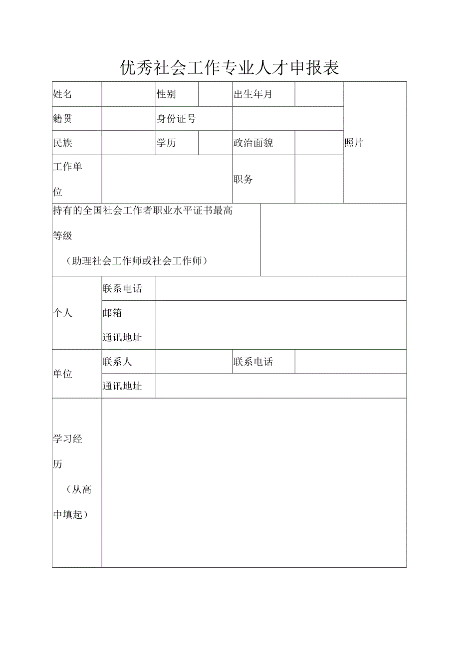 优秀社会工作专业人才申报表.docx_第1页