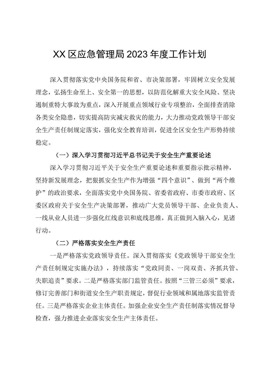 XX区应急管理局2023年度工作计划.docx_第1页