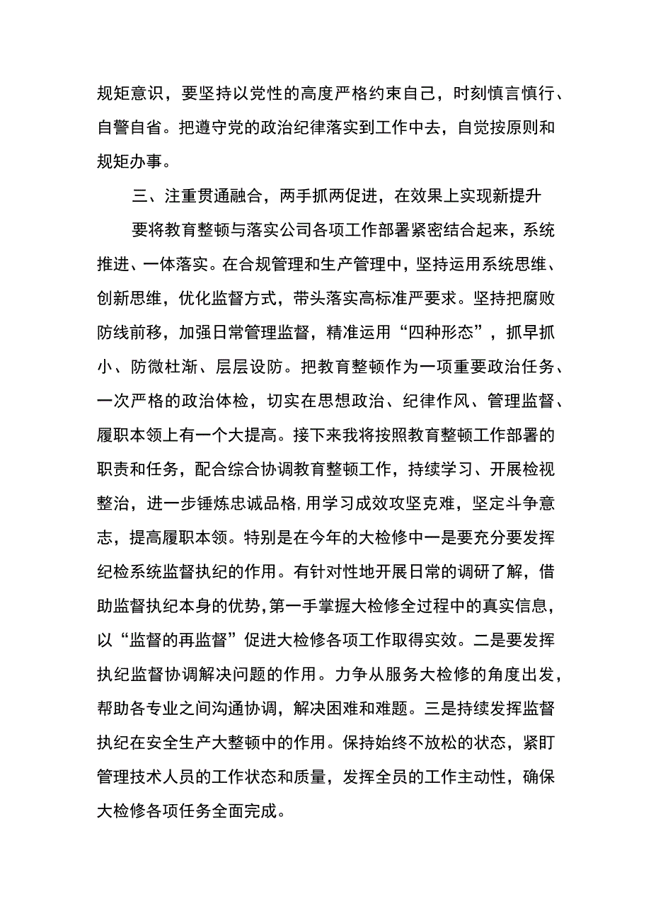 东港石油公司纪检干部教育整顿学习研讨发言材料锤炼忠诚品格提高履职能力.docx_第2页