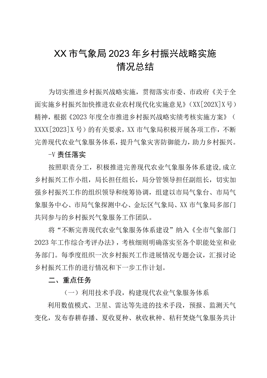 XX市气象局2023年乡村振兴战略实施情况总结.docx_第1页