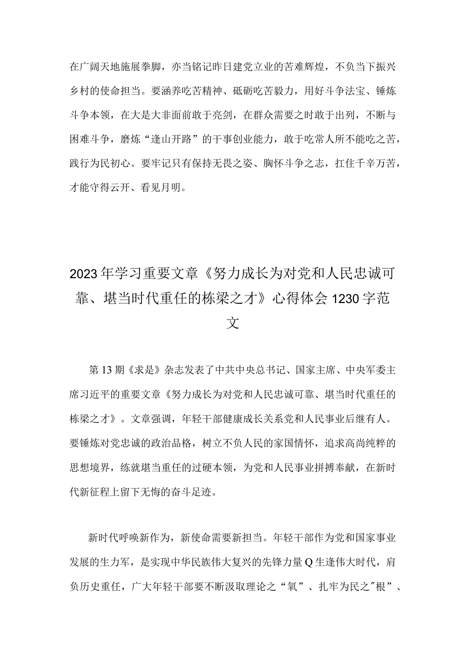 两篇文2023年学习《努力成长为对党和人民忠诚可靠堪当时代重任的栋梁之才》心得体会.docx_第3页