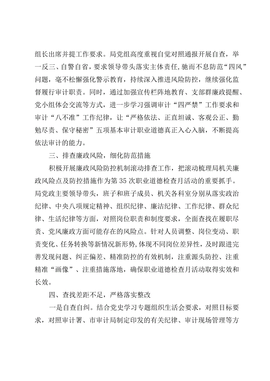 XX区审计局开展第35次职业道德检查月活动总结报告.docx_第3页