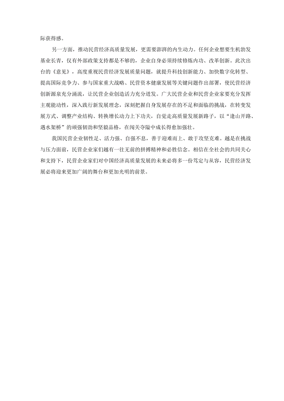 （2篇）2023年《关于促进民营经济发展壮大的意见》促进民营经济发展壮大心得体会.docx_第2页