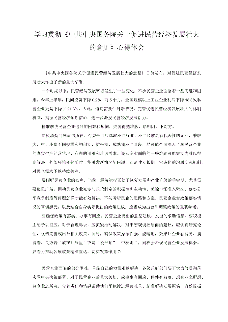 （2篇）2023年《关于促进民营经济发展壮大的意见》促进民营经济发展壮大心得体会.docx_第3页