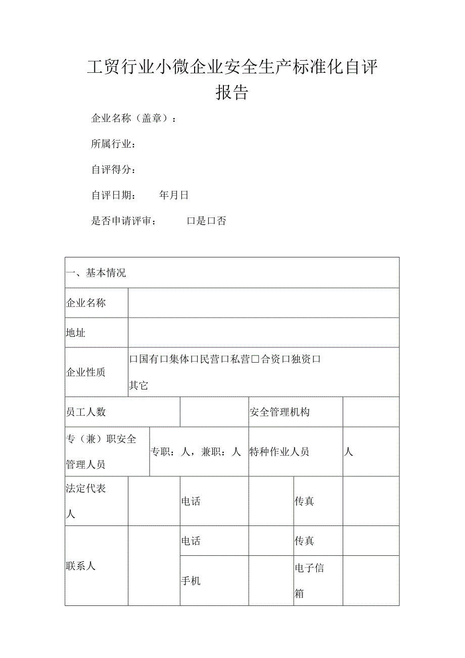 工贸行业小微企业安全生产标准化自评报告.docx_第1页